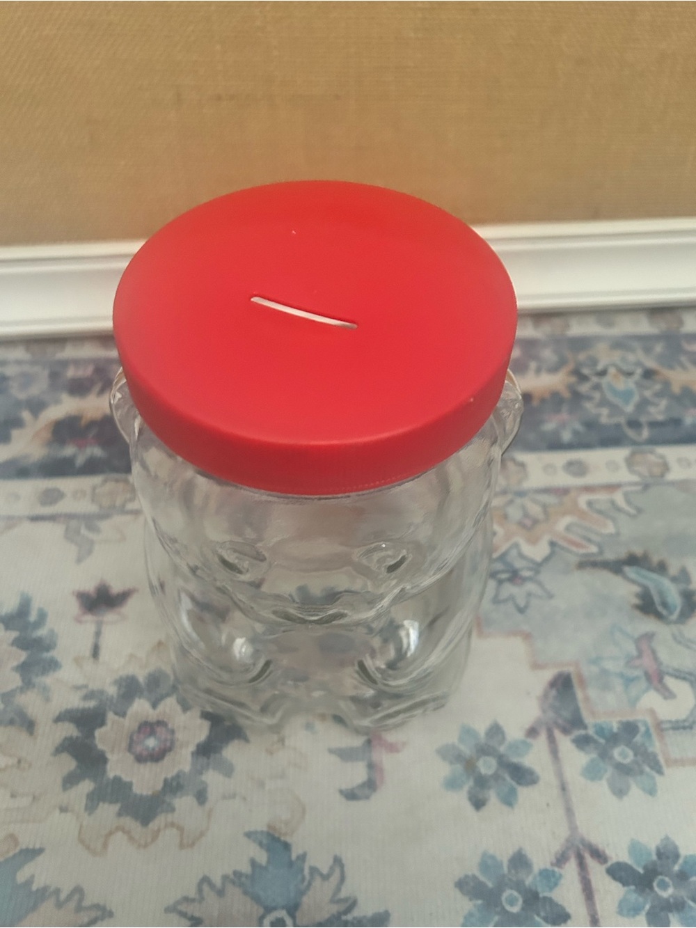 Vintage Kraft bear peanut butter Jar with red piggy bank lid!